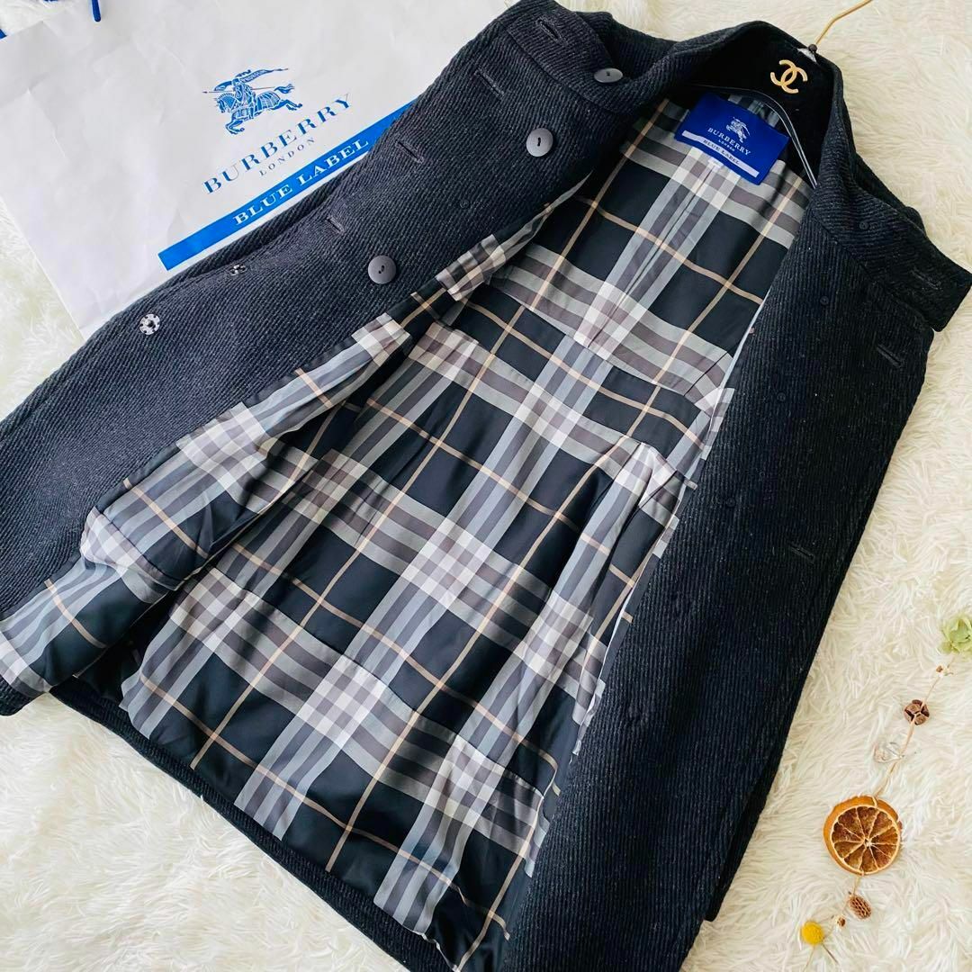 極美品 バーバリーブルーレーベル ノバチェック スタンドカラー ロング