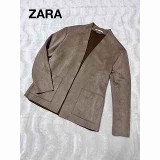 ザラ(ZARA)のZARA ザラ 美品 ノーカラー ジャケット  スエードブレザー  M 40(ノーカラージャケット)