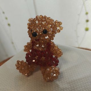 スワロフスキー(SWAROVSKI)のブリニケベア　テディベア　手作りビーズマスコット　茶　(金具なし)(キーホルダー/ストラップ)