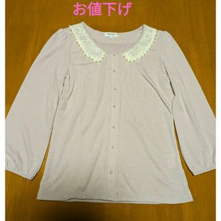 ♥再値下げ　新品未使用　襟元パール.レース　七分袖カットソー(Tシャツ(長袖/七分))