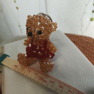 スワロフスキー(SWAROVSKI)のブリニケベア　テディベア　手作りビーズマスコット　茶(キーホルダー/ストラップ)