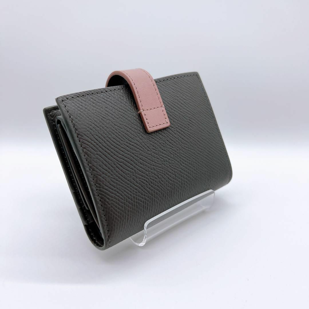 美品✨セリーヌ 折り財布 ラージ ストラップ ウォレット レザー グレー