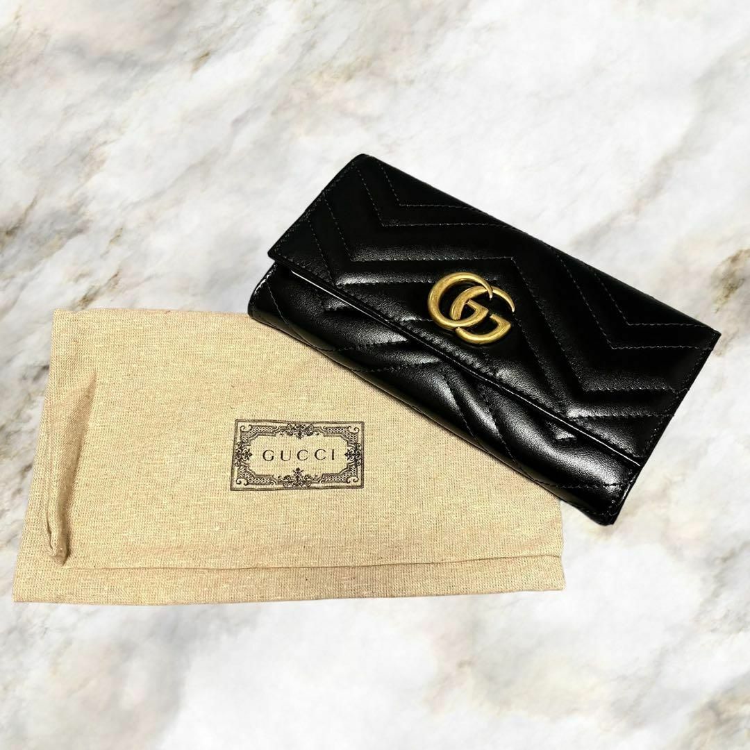 【新品】GUCCI グッチ ggマーモット レザー 長財布 黒 443436