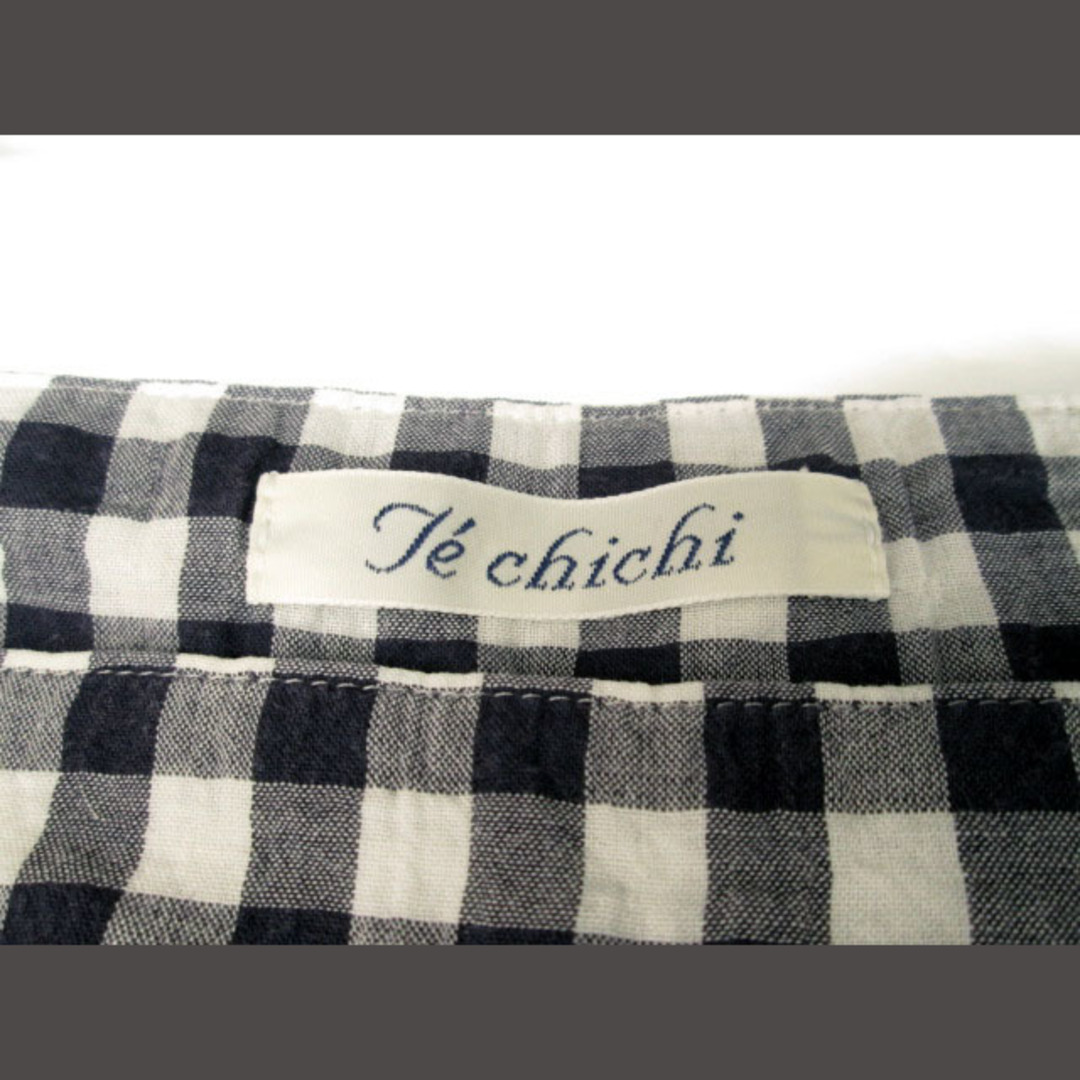 Techichi(テチチ)のテチチ Te chichi カットソー チェック フレンチスリーブ M 白 紺 レディースのトップス(カットソー(半袖/袖なし))の商品写真