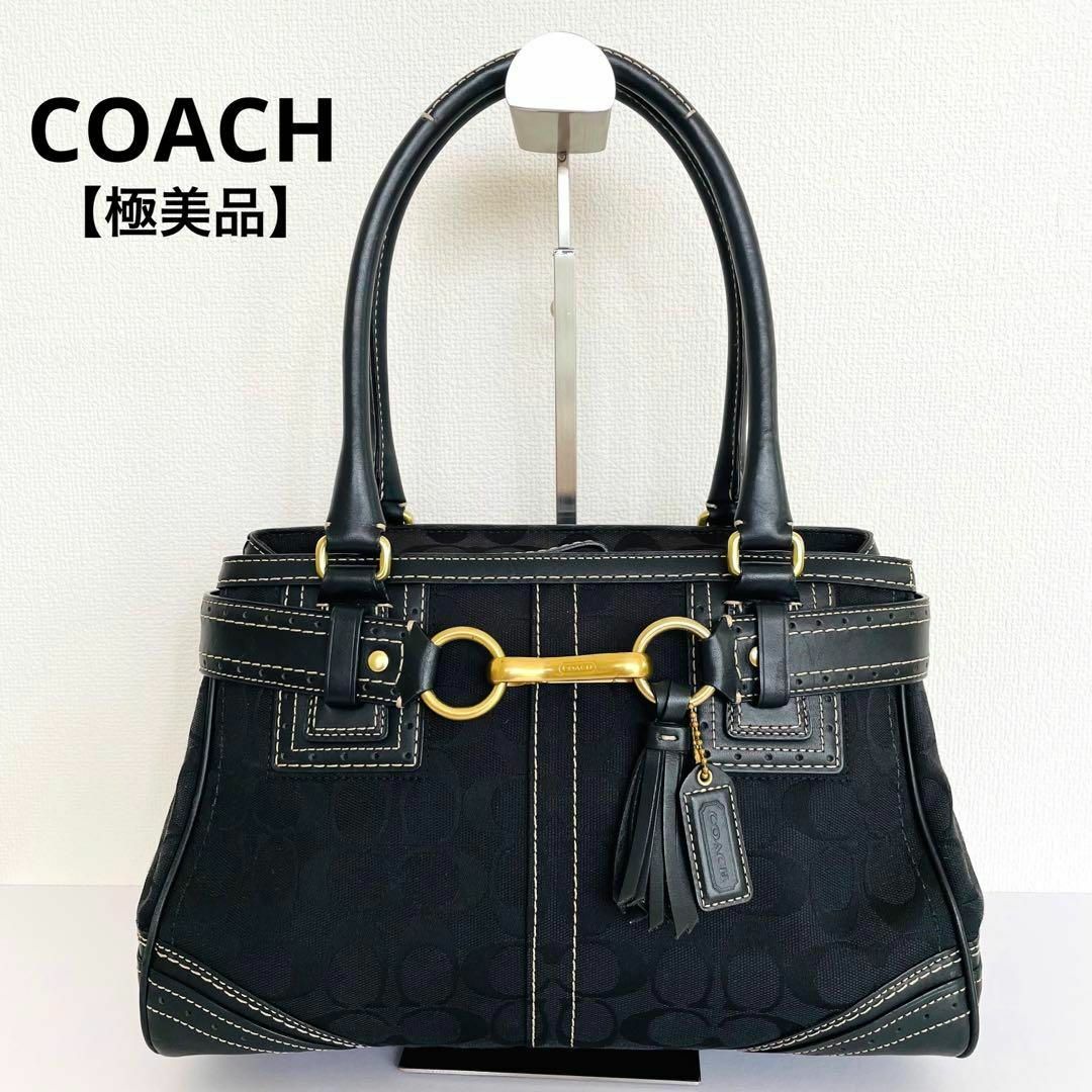 極美品 COACH コーチ シグネチャー トートバッグ ブラック ハンドバッグ