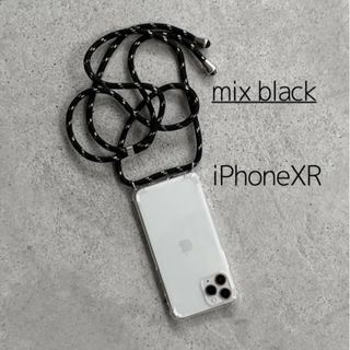 ショルダー ストラップ ボディフォンケース 黒 柄 ボーダー XR ドット(iPhoneケース)
