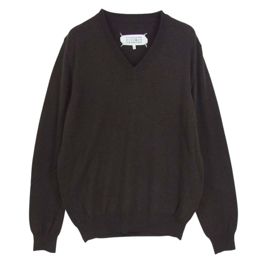 MAISON MARGIELA メゾンマルジェラ 13AW S50HA0471 14ライン コットン ウール Vネック エルボーパッチ ニット セーター ブラウン系 M