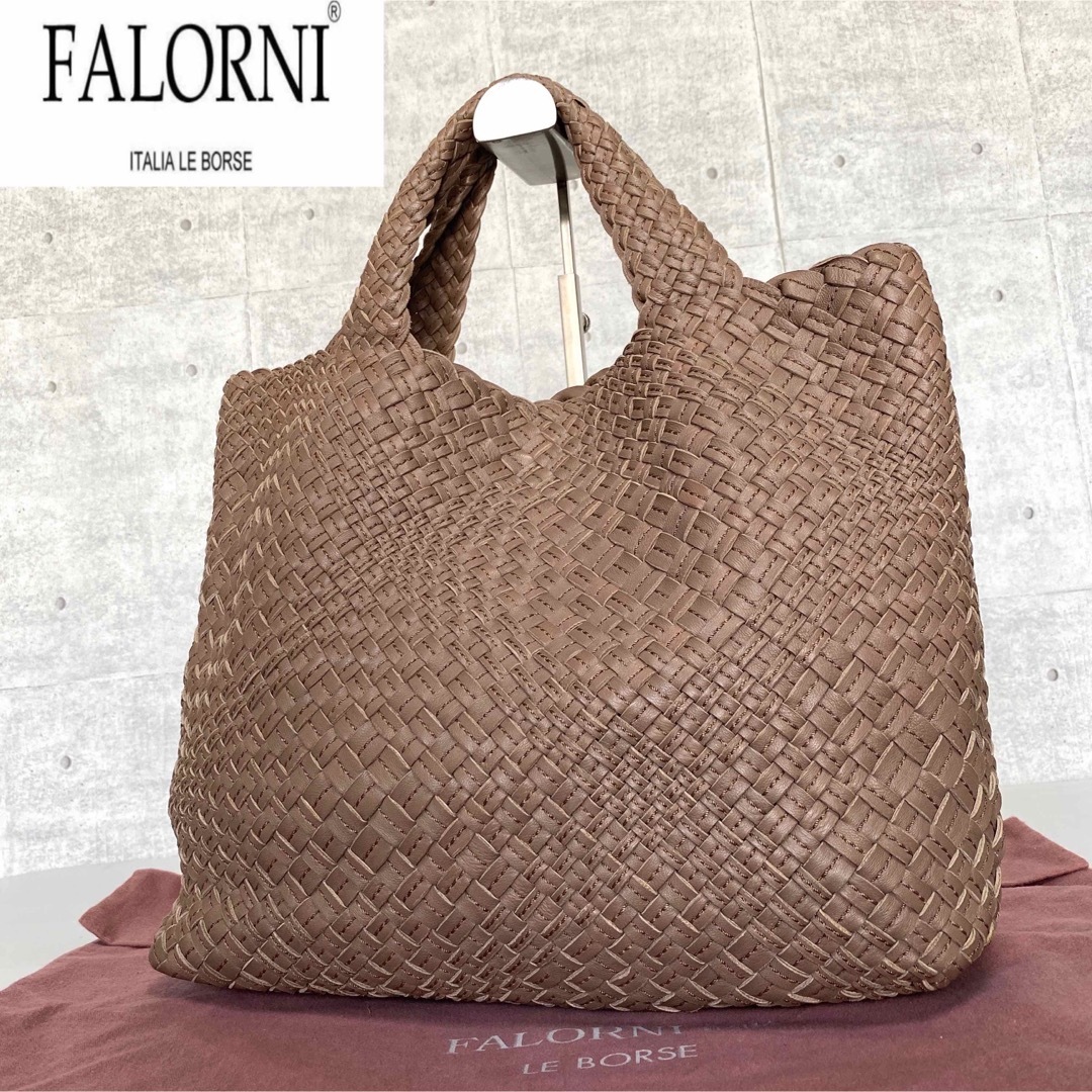 【未使用級タグ付き】FALORNI イントレチャート ラムレザーA4トートバッグ