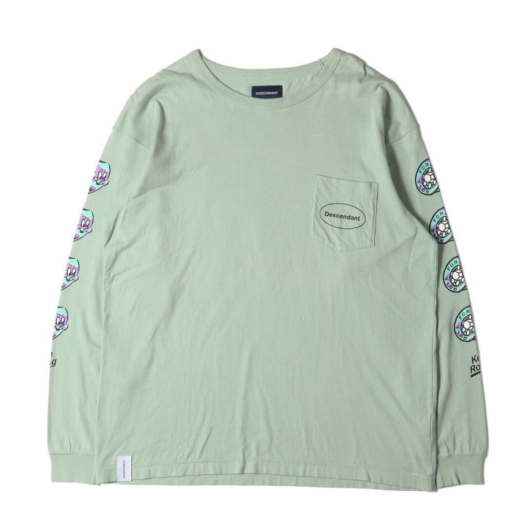 DESCENDANT ディセンダント Tシャツ サイズ:1 キャラクタープリント ポケット 長袖 ロングスリーブ クルーネック Tシャツ Kid Bearing CREW NECK LS 18AW グリーン トップス カットソー ロンT カジュアル ストリート ブランド【メンズ】 1