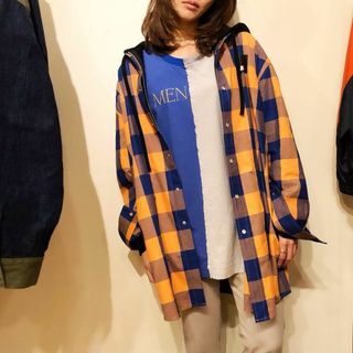 Moonage Devilment - 美品 清春着 MENTAL フードチェックシャツ ORANGE