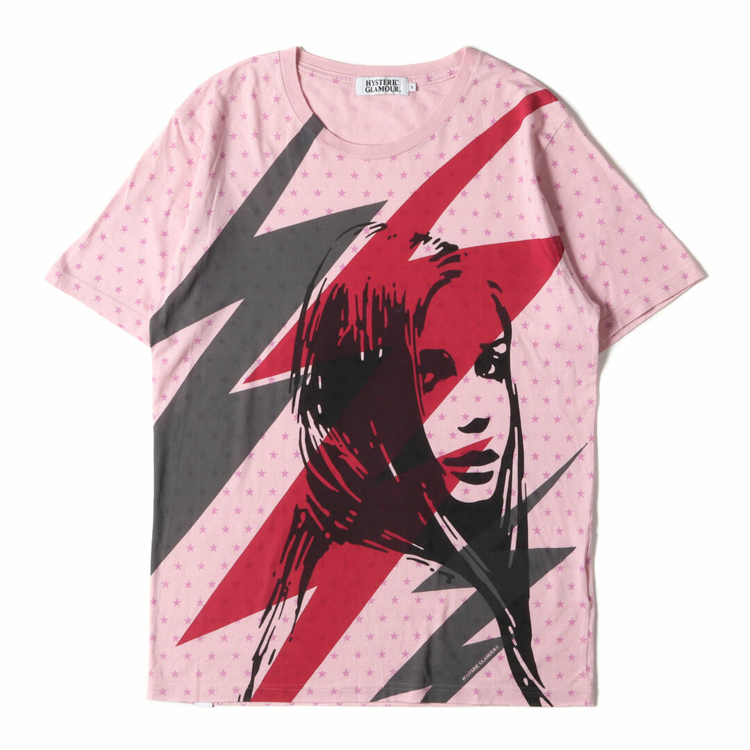 HYSTERIC GLAMOUR ヒステリックグラマー Tシャツ サイズ:S スター ガール ロゴ クルーネック Tシャツ 半袖 0202CT10 星柄 総柄 ピンク トップス カットソー カジュアル ブランド【メンズ】