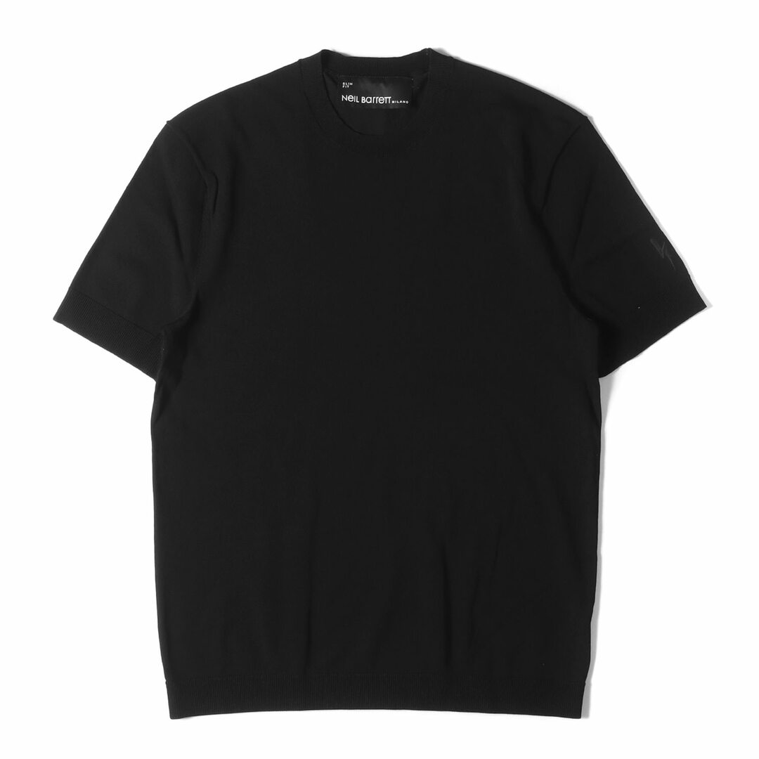 Neil Barrett ニールバレット Tシャツ サイズ:S 近年モデル ストレッチ レーヨン ニット クルーネック Tシャツ 半袖 BMA1063E-C600 ニットソー SLIM FIT ブラック 黒 トップス カットソー シンプル 無地 カジュアル ブランド【メンズ】【美品】