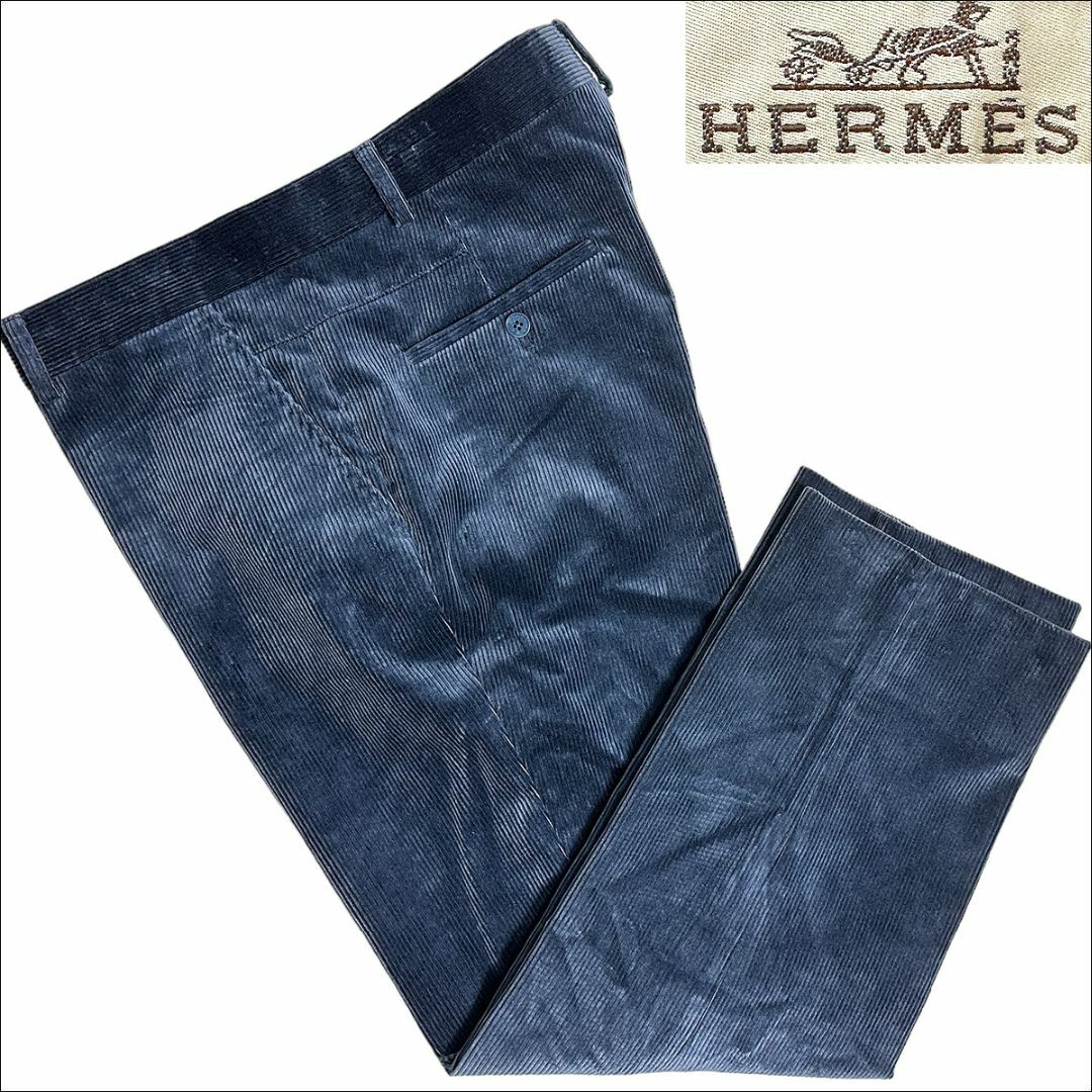 J6049 美品 エルメス コーデュロイパンツ ネイビー 48 HERMES