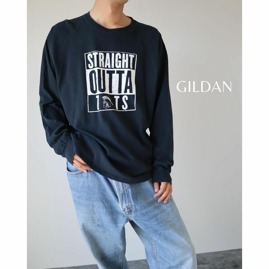 【GILDAN】STRAIGHT OUTTA TTS 長袖 Tシャツ 黒 XL