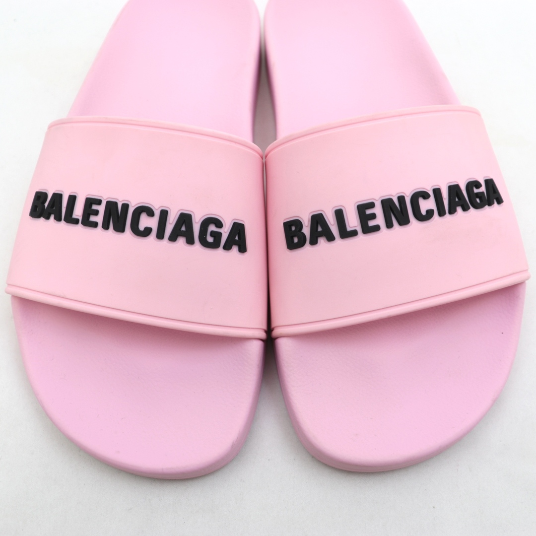 美品 バレンシアガ ロゴ ラバースライドサンダル レディース ピンク 24.5 シャワー BALENCIAGA