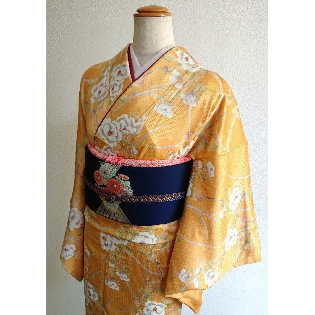 ★即決価格★上品♪【正絹 小紋】 着物 豪華花柄デザイン イエロー | フリマアプリ ラクマ