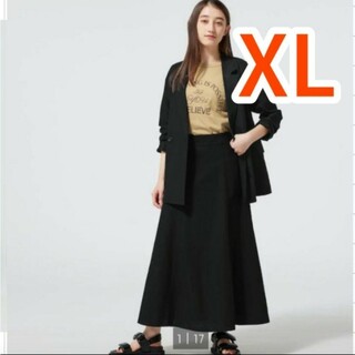 ジーユー(GU)のXL 　ブラック　リネンブレンドフレアロングスカート　ユニクロ　ZARA H&M(ロングスカート)