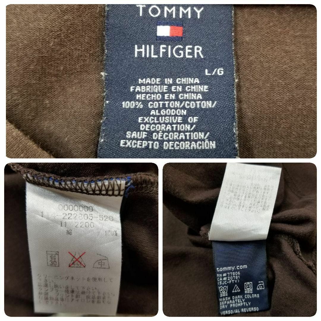 TOMMY HILFIGER(トミーヒルフィガー)のTOMMY HILFIGERヘンリーネックカットソー刺繍ロゴ海外メンズL濃茶 メンズのトップス(Tシャツ/カットソー(半袖/袖なし))の商品写真