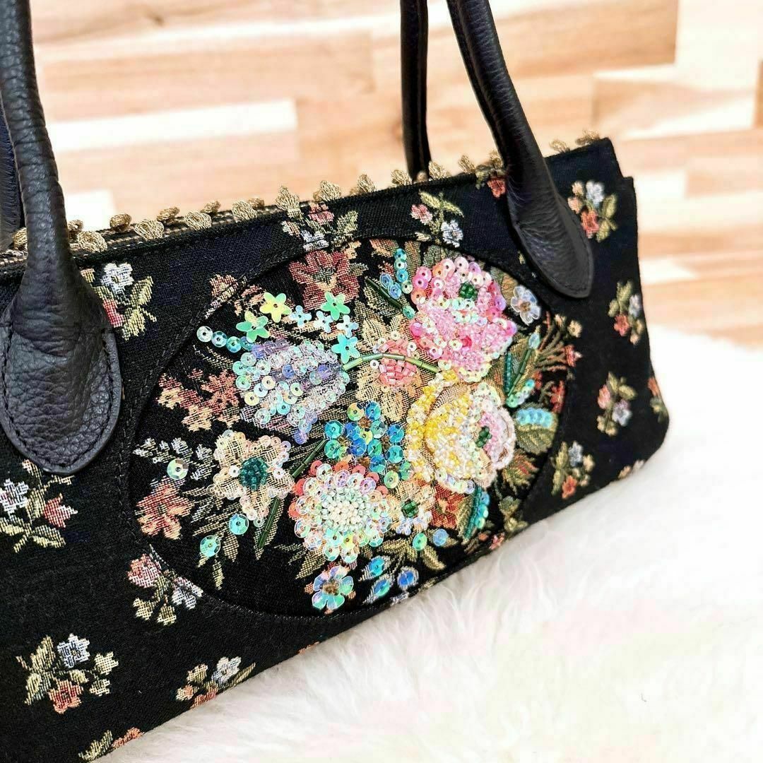シンクビー】ミニ トートバッグ ビジュー スパンコール ゴブラン 花柄