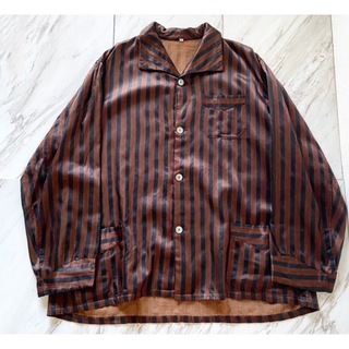 Euro vintage サテン地 イタリアンカラー ストライプ パジャマシャツ(シャツ)