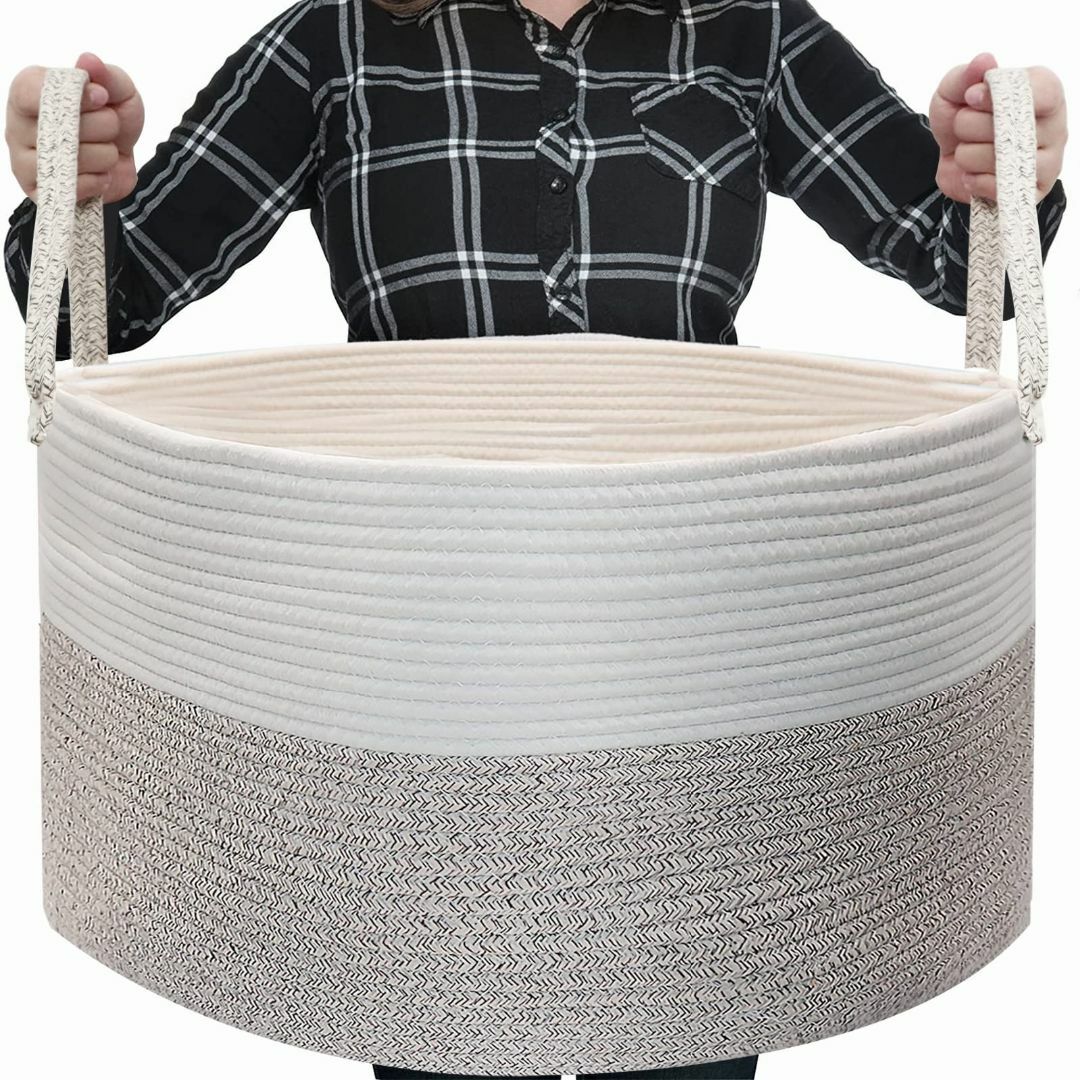 YOSTORYA 大型収納バスケット コットン ロープ 織り 大容量83L 洗濯