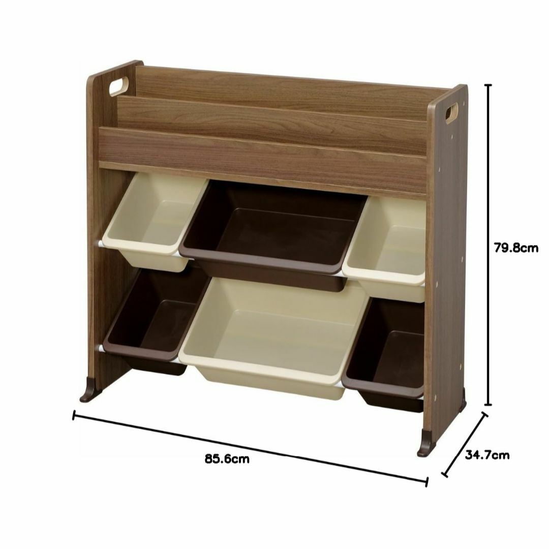 アイリスオーヤマ おもちゃ箱 絵本棚付き ブラウン 幅85.6×奥行34.7×高 8