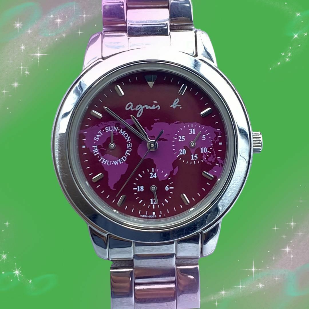 《希少　稼動品》　アニエスベー  世界地図デザイン　防水　レディース腕時計Hirachanレディース時計