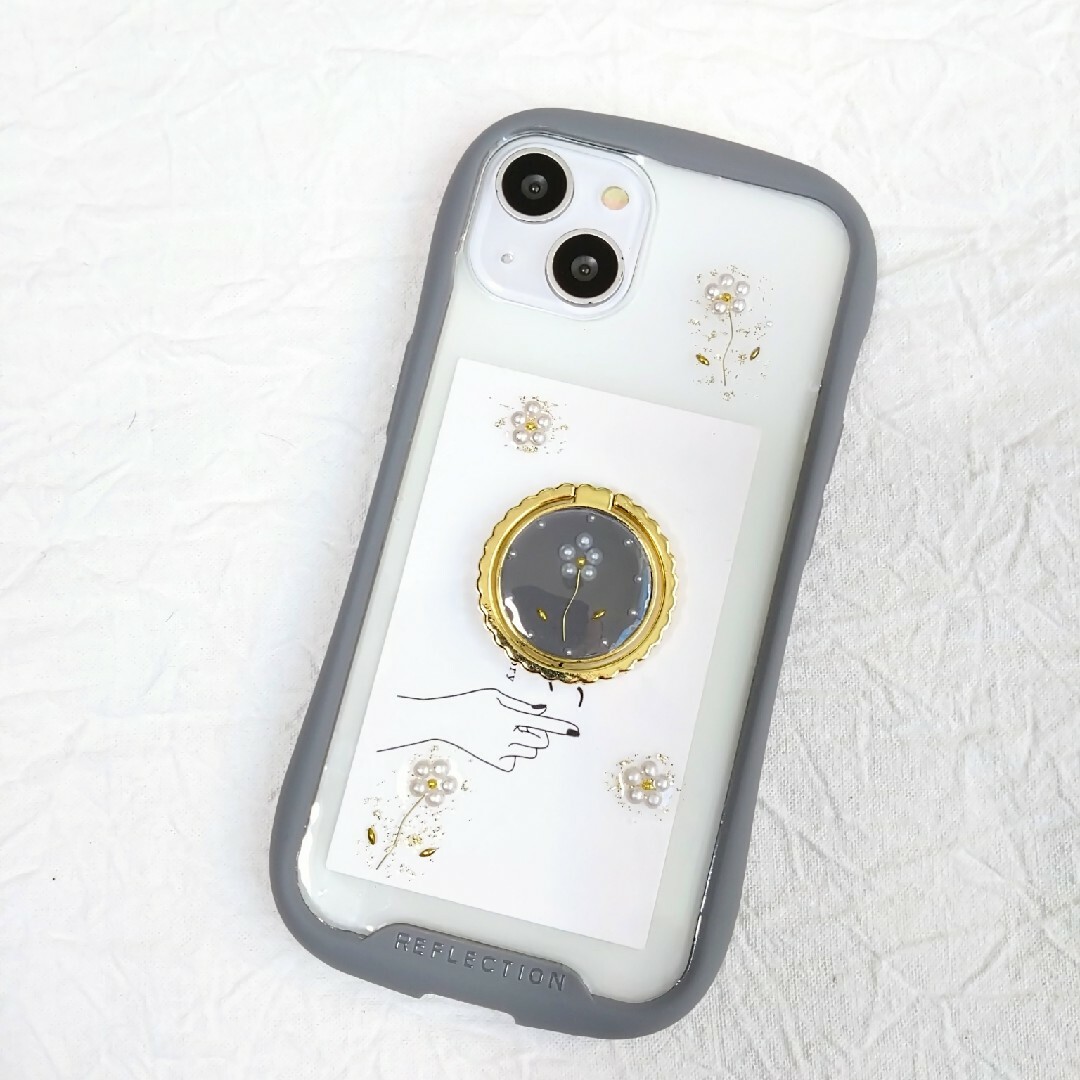 iPhoneケース　スマホケース　ハンドメイド　スマホリング ワイヤーフラワー ハンドメイドのスマホケース/アクセサリー(スマホケース)の商品写真