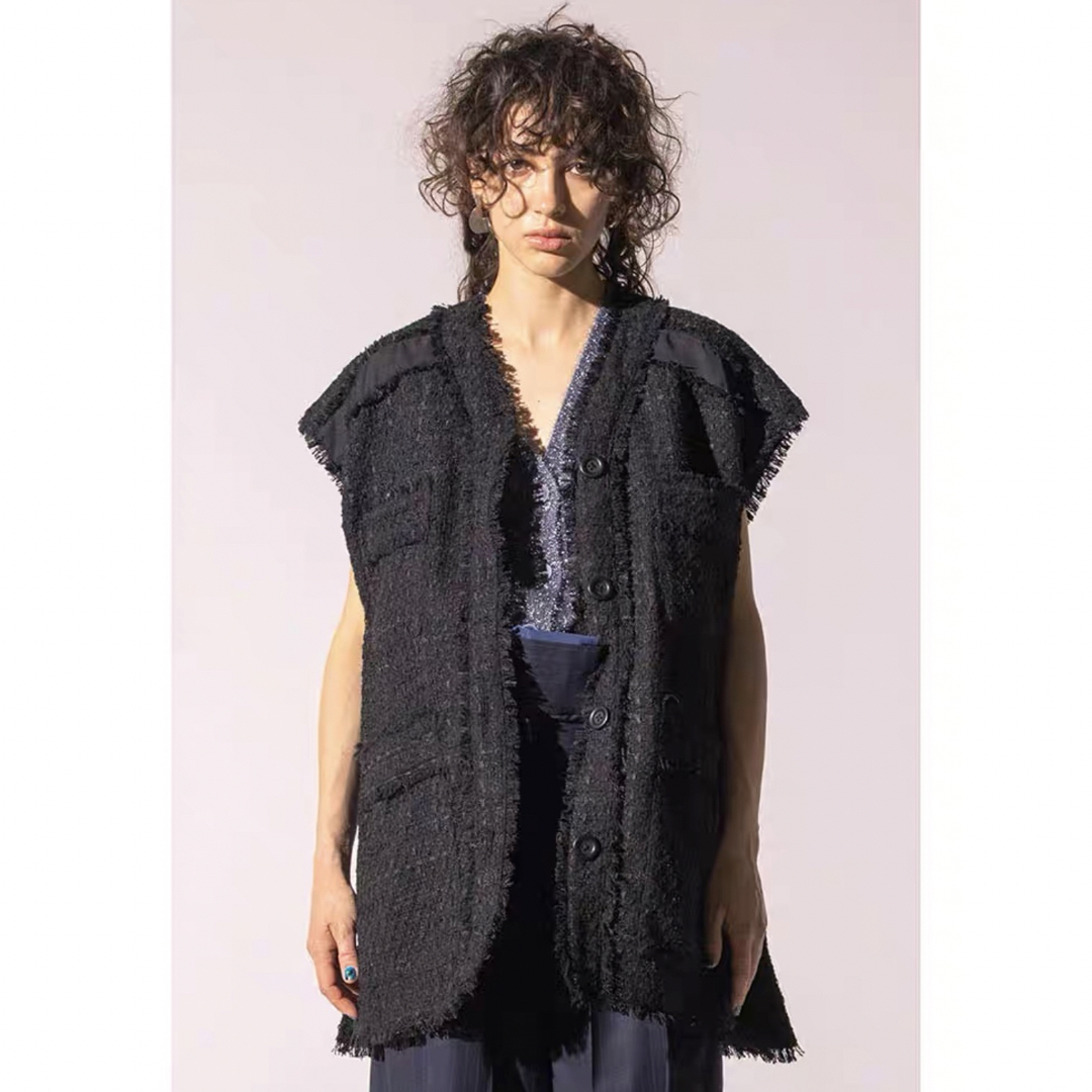 OFFWHITETWEED FRINGE VEST ブラック