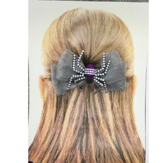 蜘蛛リボンバレッタ（クモ紫）　リボンバレッタ　クモバレッタ　蜘蛛アクセサリー(ヘアアクセサリー)