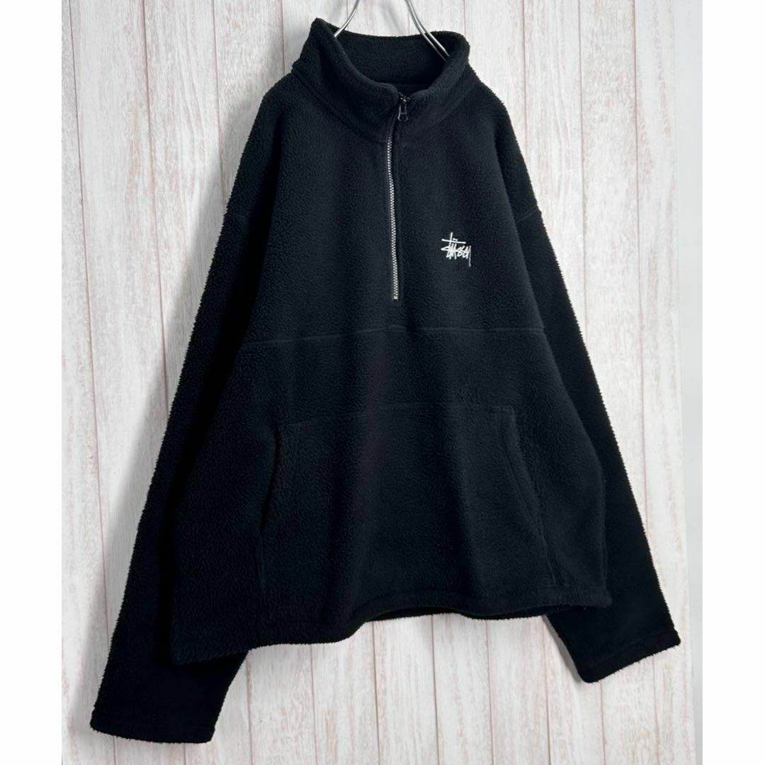 STUSSY - 【即完売品】ステューシー 刺繍ロゴ ハーフジップ ボア