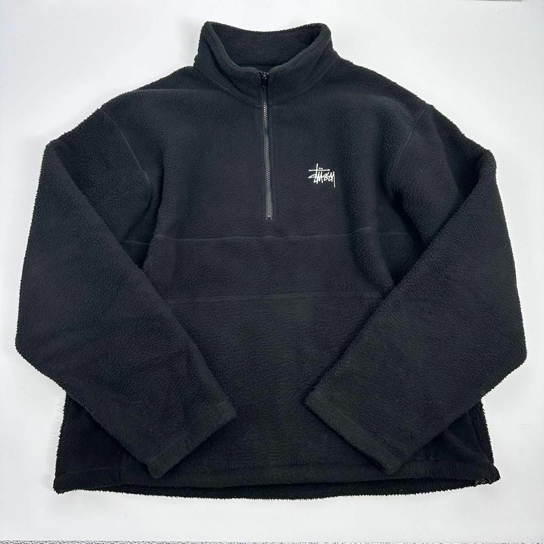 【即完売品】ステューシー 刺繍ロゴ ハーフジップ ボアジャケット フリースL 黒