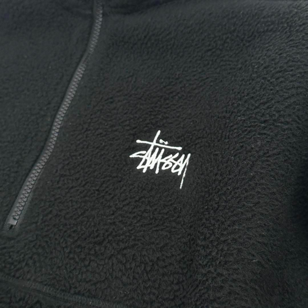 【即完売品】ステューシー 刺繍ロゴ ハーフジップ ボアジャケット フリースL 黒