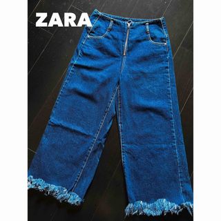 ザラ(ZARA)のZARA【1回着用】36（9号くらい）クロップドフリンジジーンズ(デニム/ジーンズ)