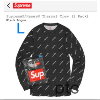 シュプリーム(Supreme)のSupreme/Hanes Thermal Crew Black Logos L(Tシャツ/カットソー(七分/長袖))