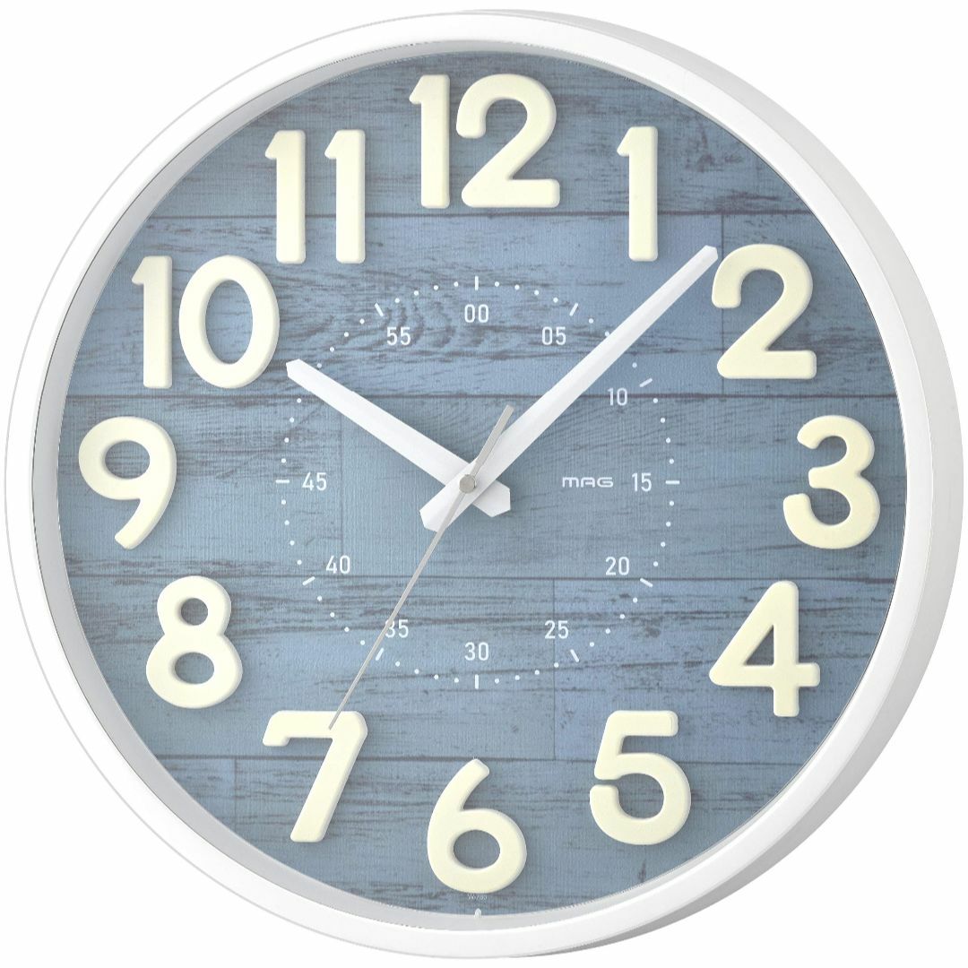 MAG(マグ) 掛け時計 アナログ クレープ 静音 連続秒針 立体文字 ブルー