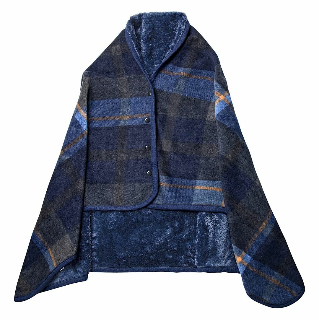 【色: ブルー】KONGZEE ひざ掛け ブランケット 大きい 着る毛布 ボタン