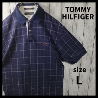 トミーヒルフィガー(TOMMY HILFIGER)の【TOMMY HILFIGER】チェック柄鹿子ポロシャツ　半袖　刺繍ロゴ　夏　海(ポロシャツ)