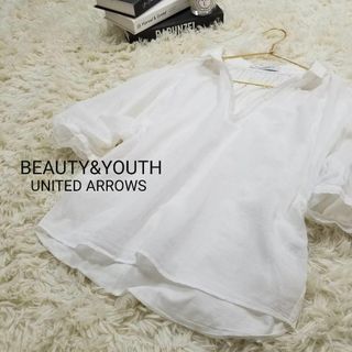 ビューティアンドユースユナイテッドアローズ(BEAUTY&YOUTH UNITED ARROWS)のBEAUTY&YOUTH透け感素材スキッパーカラープルオーバー白(Tシャツ(長袖/七分))