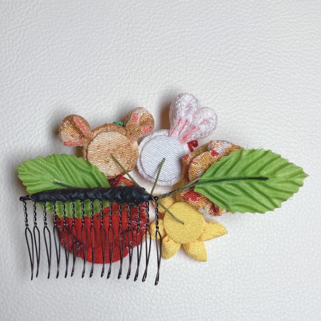 【ハンドメイド】No.30 つまみ細工♡うさぎとくまの髪飾り♡七五三