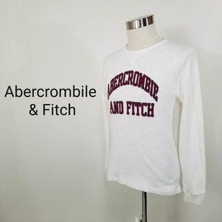 アバクロンビーアンドフィッチ(Abercrombie&Fitch)のアバクロンビー&フィッチ長袖ワッペンロゴスエット薄手トレーナーXSメンズ白(スウェット)