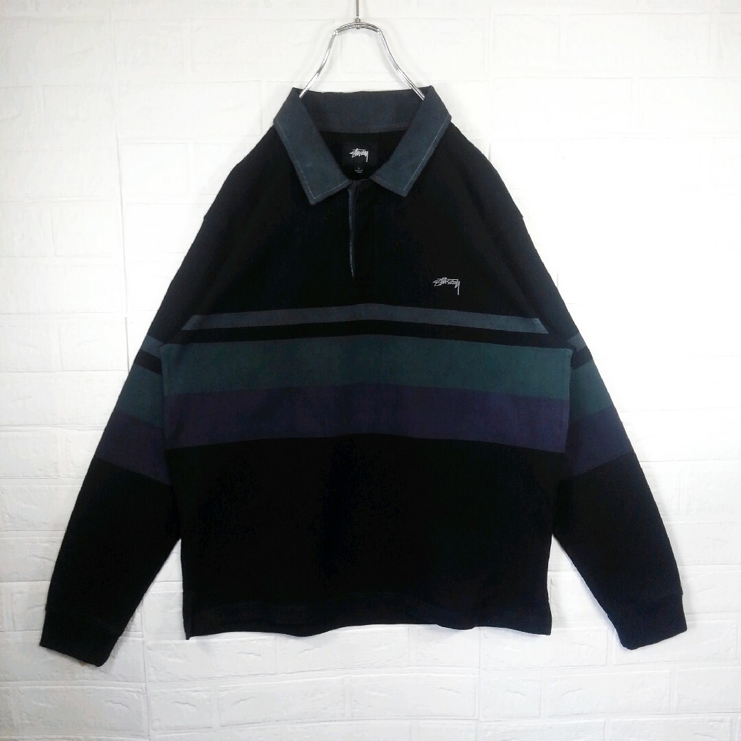 《STUSSY(ステューシー)》ロゴ刺繍 ボーダー 長袖 ラガーシャツ | フリマアプリ ラクマ