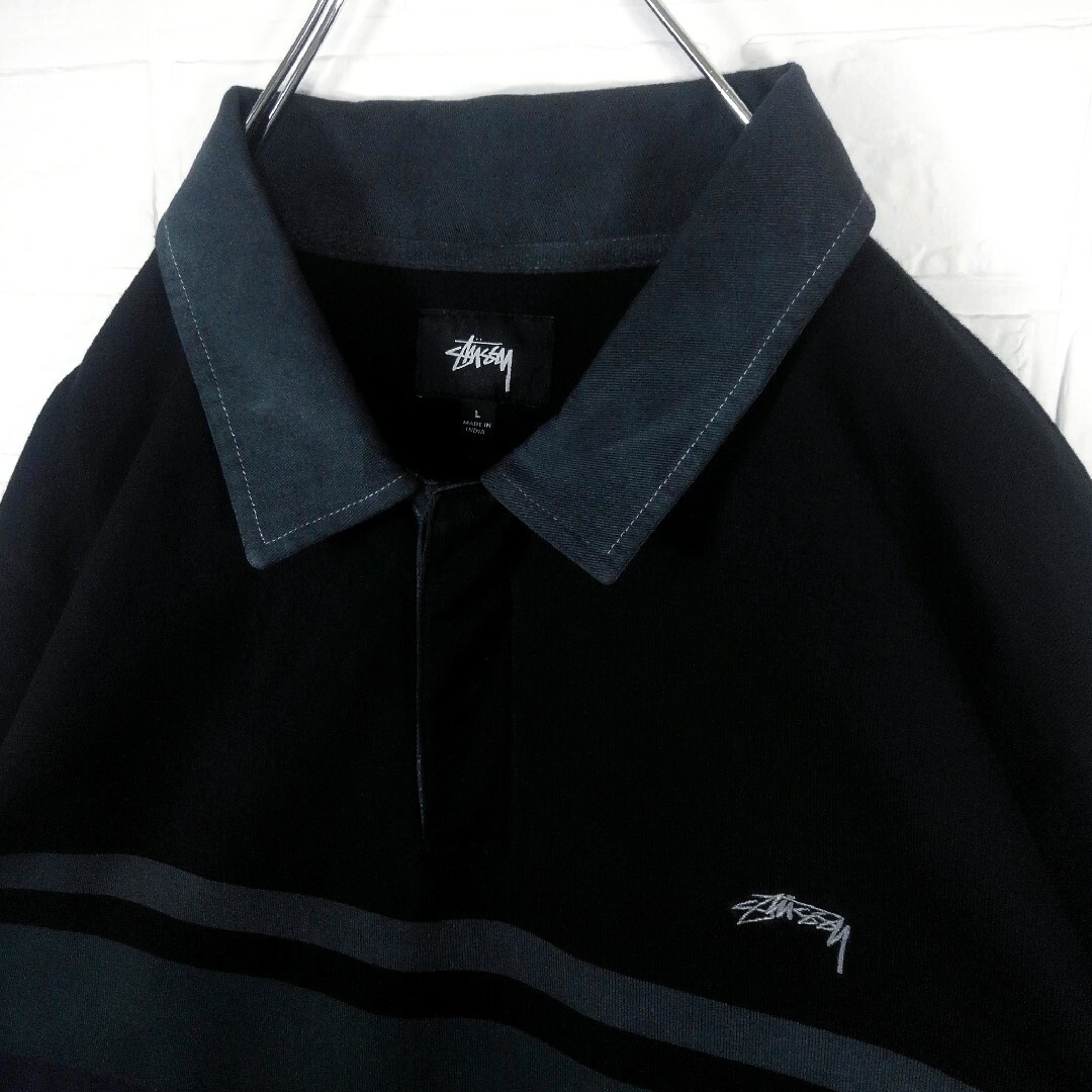 《STUSSY(ステューシー)》ロゴ刺繍 ボーダー 長袖 ラガーシャツ