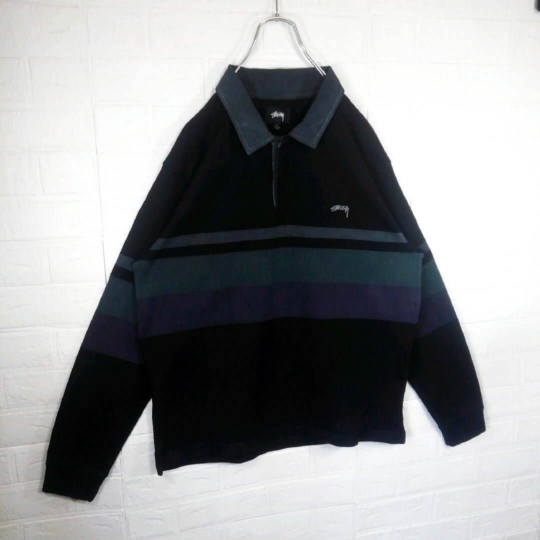 《STUSSY(ステューシー)》ロゴ刺繍 ボーダー 長袖 ラガーシャツ
