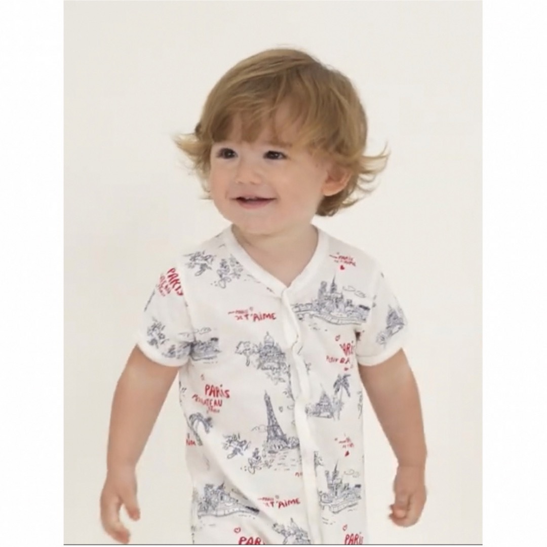 PETIT BATEAU(プチバトー)のプチバトー　プリントショートロンパース　半袖ロンパース　パリ キッズ/ベビー/マタニティのベビー服(~85cm)(ロンパース)の商品写真