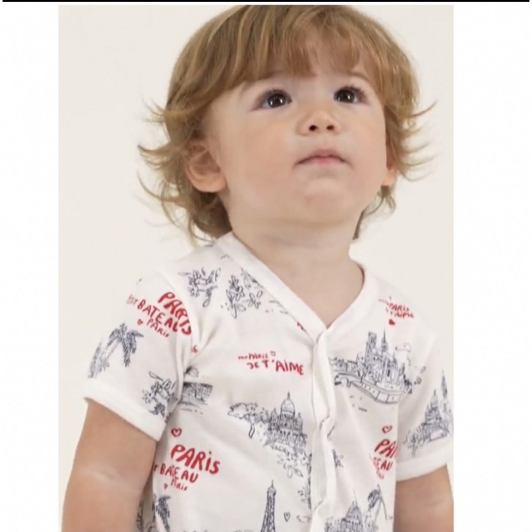 PETIT BATEAU(プチバトー)のプチバトー　プリントショートロンパース　半袖ロンパース　パリ キッズ/ベビー/マタニティのベビー服(~85cm)(ロンパース)の商品写真