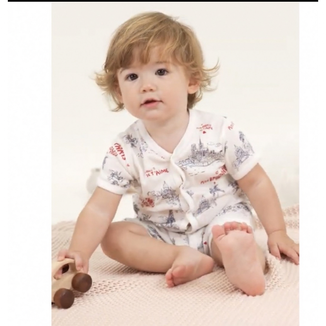 PETIT BATEAU(プチバトー)のプチバトー　プリントショートロンパース　半袖ロンパース　パリ キッズ/ベビー/マタニティのベビー服(~85cm)(ロンパース)の商品写真