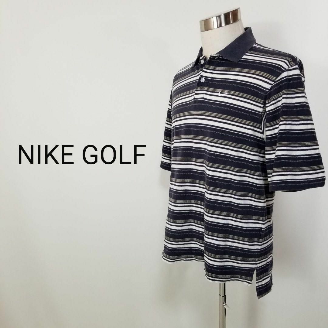 NIKE(ナイキ)のナイキゴルフNIKEGOLF白紺ボーダー柄ポロシャツ半袖メンズMシンプル刺繍ロゴ メンズのトップス(ポロシャツ)の商品写真