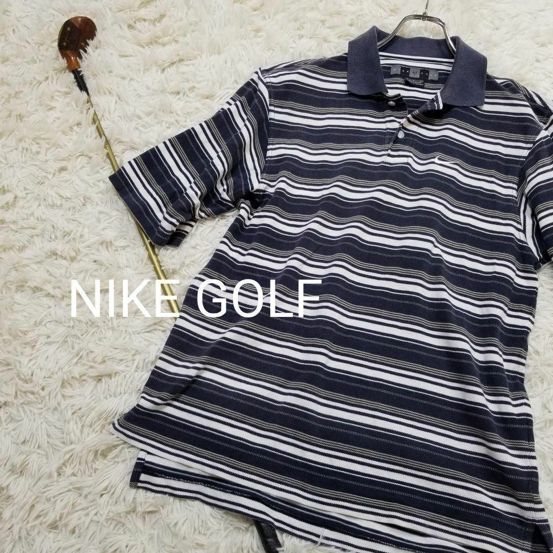 NIKE(ナイキ)のナイキゴルフNIKEGOLF白紺ボーダー柄ポロシャツ半袖メンズMシンプル刺繍ロゴ メンズのトップス(ポロシャツ)の商品写真