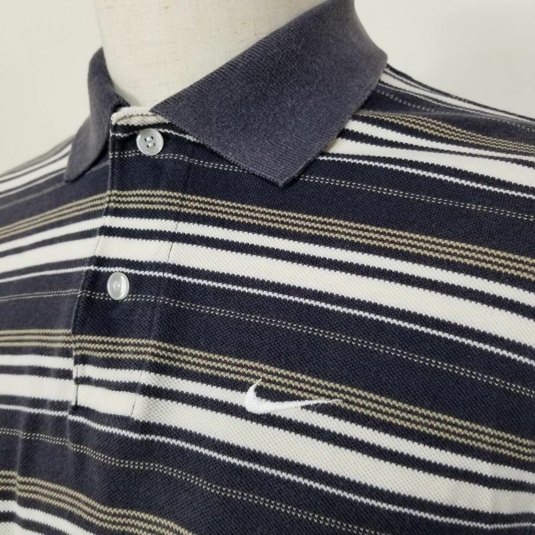 NIKE(ナイキ)のナイキゴルフNIKEGOLF白紺ボーダー柄ポロシャツ半袖メンズMシンプル刺繍ロゴ メンズのトップス(ポロシャツ)の商品写真